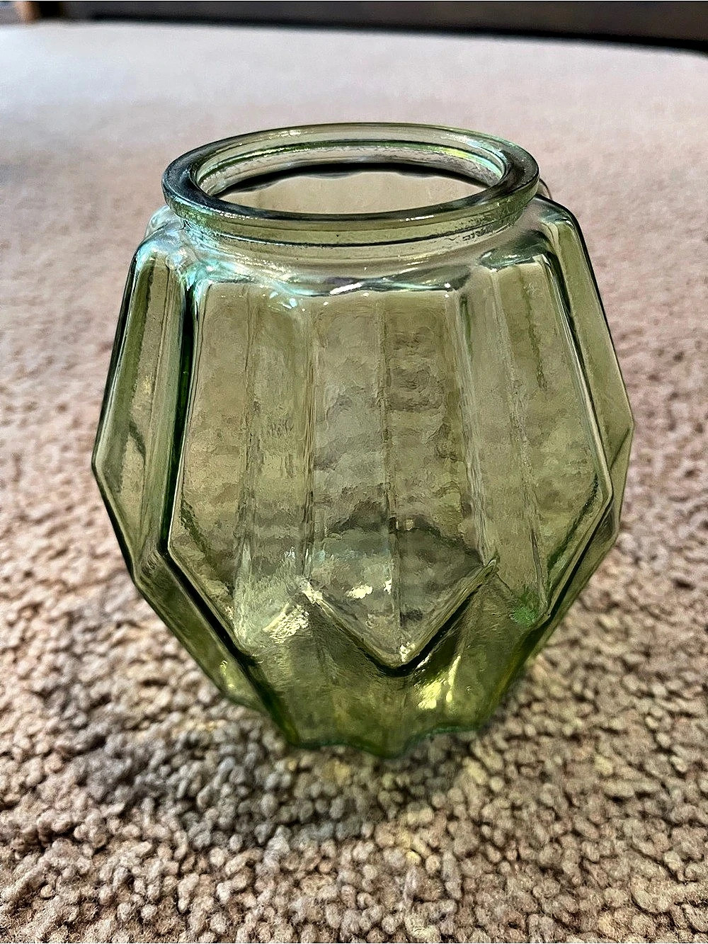 Vintage Hype Geo Green Glass Faceted Jar/Vase/Candle Holder